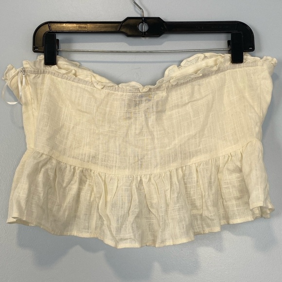 OLIA Taylor Linen Blend Strapless Crop Tie Top Sz Medium M Cream Summer Vacation - Picture 6 of 8